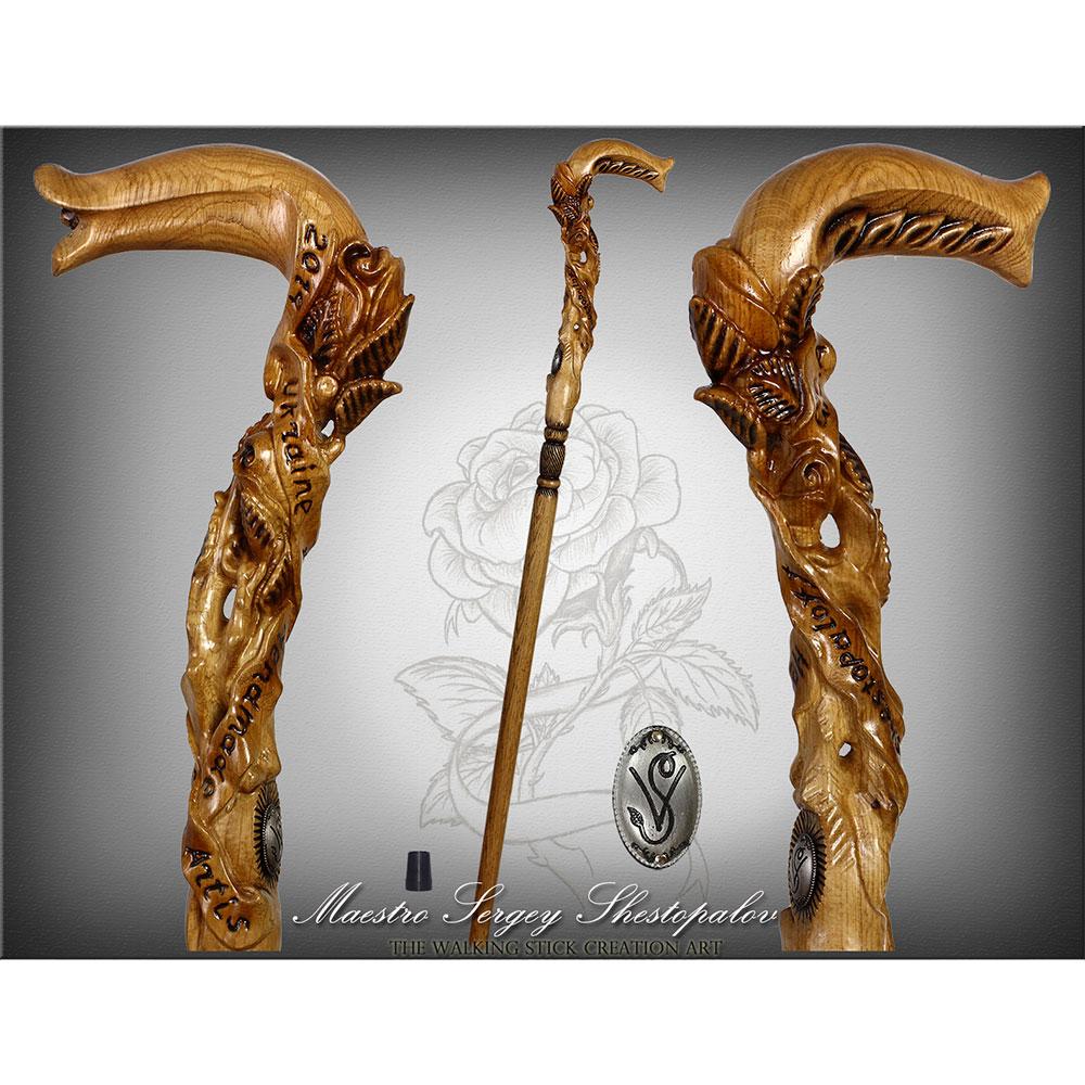 Rose Under the Tree: Artisan Intricate Hand-Carved Cane Hand Carved Artisan - Tophatter Daily Deals