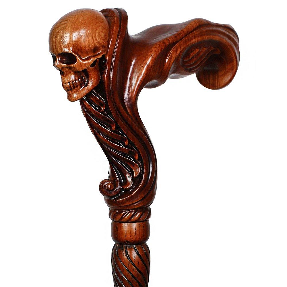 Skull Head: Artisan Intricate Handcarved Wood Cane (Right Hand) Hand Carved Artisan - Tophatter Daily Deals