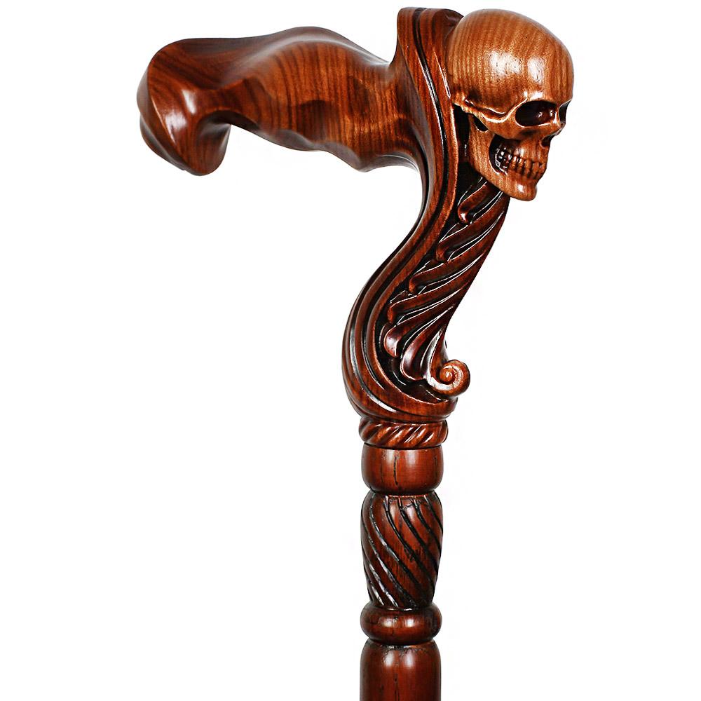 Skull Head: Artisan Intricate Handcarved Wood Cane (Right Hand) Hand Carved Artisan - Tophatter Daily Deals