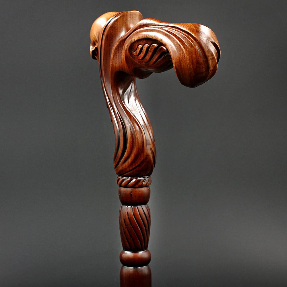 Skull Head: Artisan Intricate Handcarved Wood Cane (Right Hand) Hand Carved Artisan - Tophatter Daily Deals