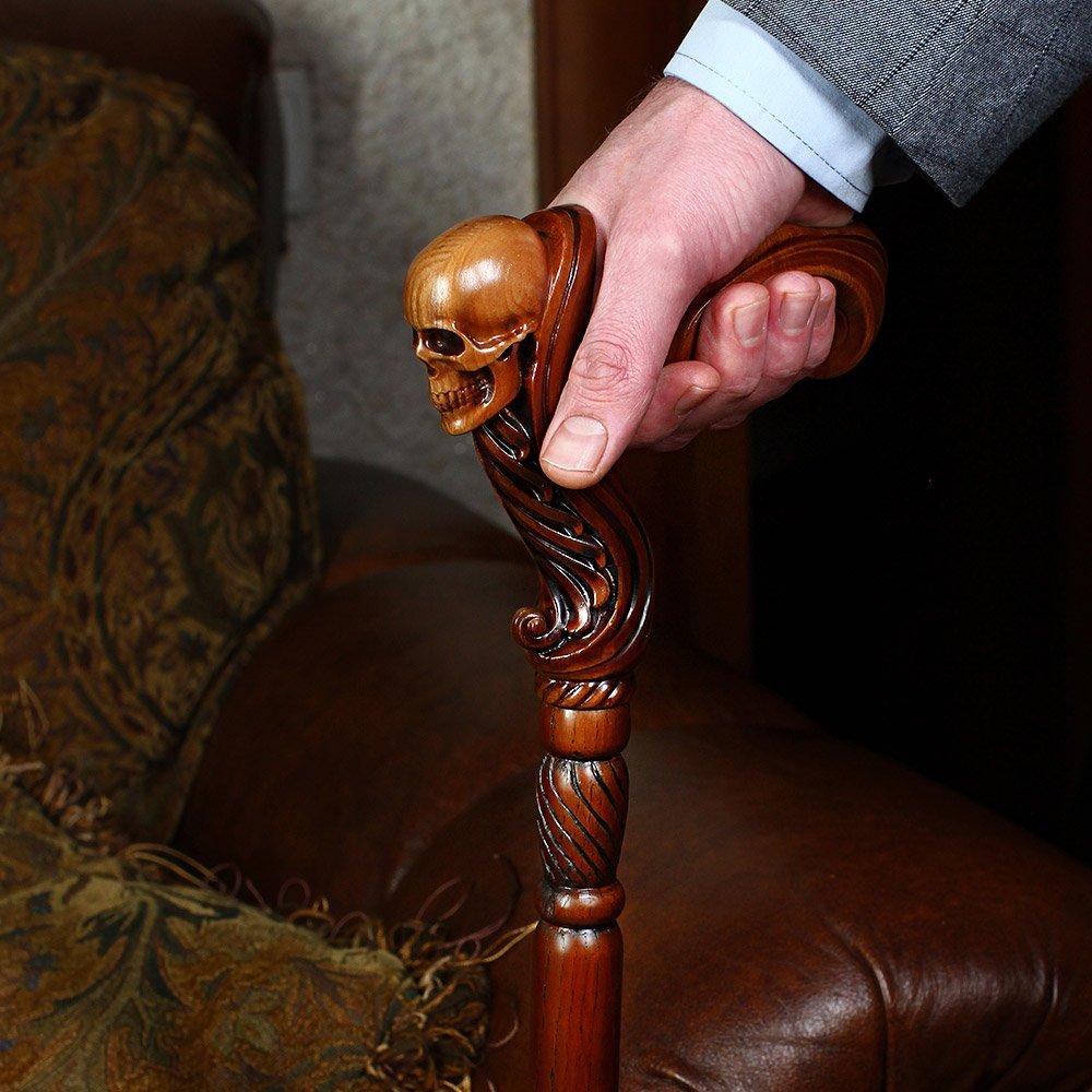 Skull Head: Artisan Intricate Handcarved Wood Cane (Right Hand) Hand Carved Artisan - Tophatter Daily Deals