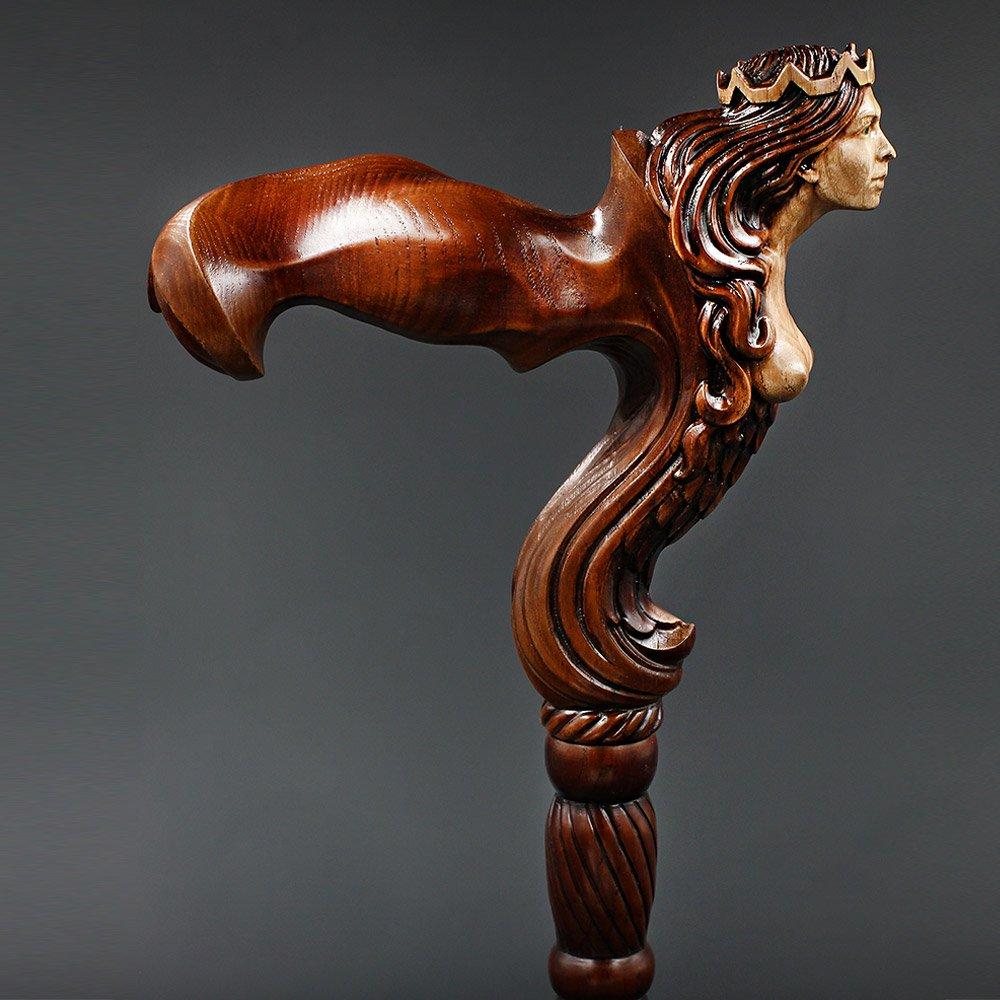 Syrin: Artisan Intricate Handcarved Wood Cane (Right Hand) Hand Carved Artisan - Tophatter Daily Deals