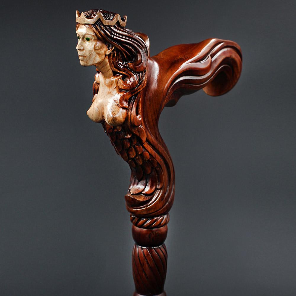 Syrin: Artisan Intricate Handcarved Wood Cane (Right Hand) Hand Carved Artisan - Tophatter Daily Deals