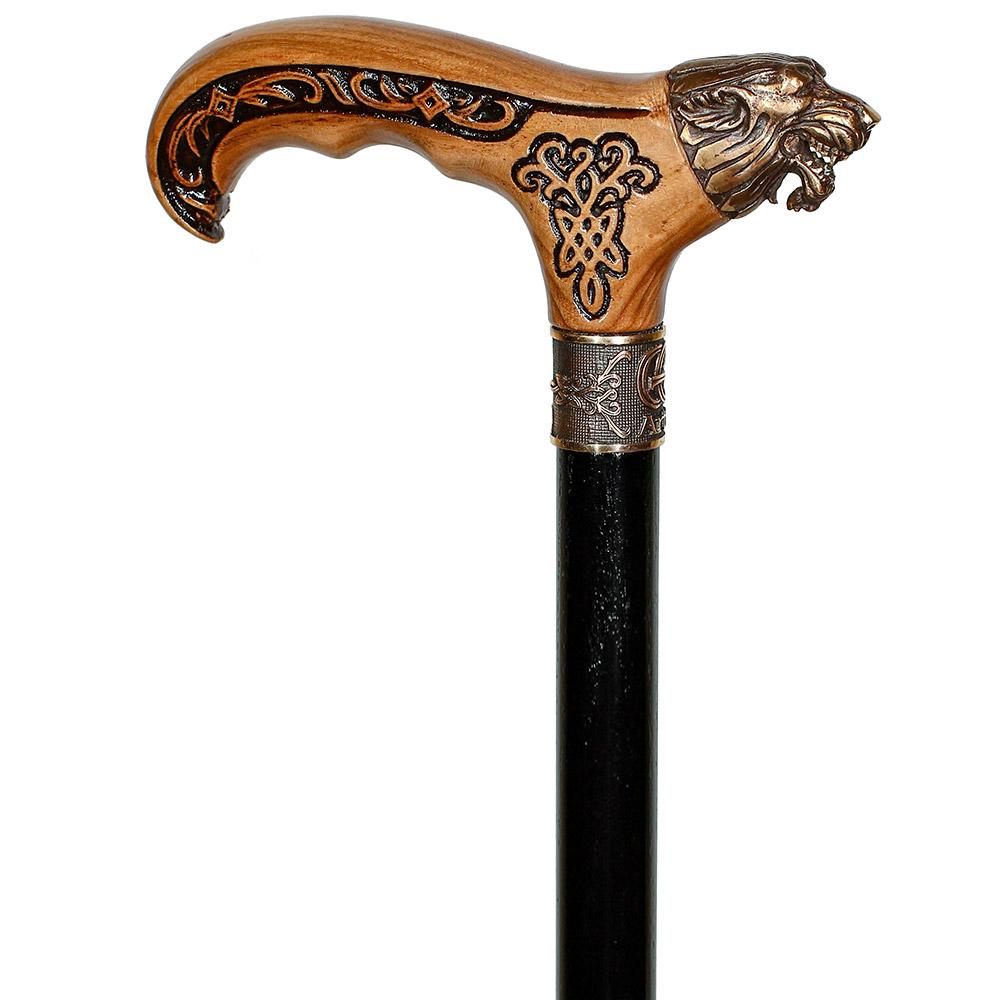 Bronze Direwolf Handcarved Celtic Art Derby Walking Cane Hand Carved Artisan - Tophatter Daily Deals