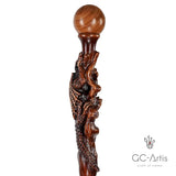 The Dragon Staff - Dark Wood Walking Staff Master-Carved Dragon Walking Staff Hand Carved Artisan - Tophatter Daily Deals
