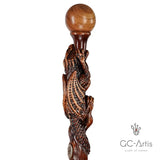 The Dragon Staff - Dark Wood Walking Staff Master-Carved Dragon Walking Staff Hand Carved Artisan - Tophatter Daily Deals