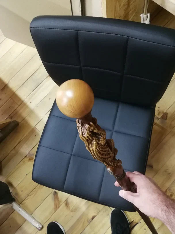 The Dragon Staff - Dark Wood Walking Staff Master-Carved Dragon Walking Staff Hand Carved Artisan - Tophatter Daily Deals