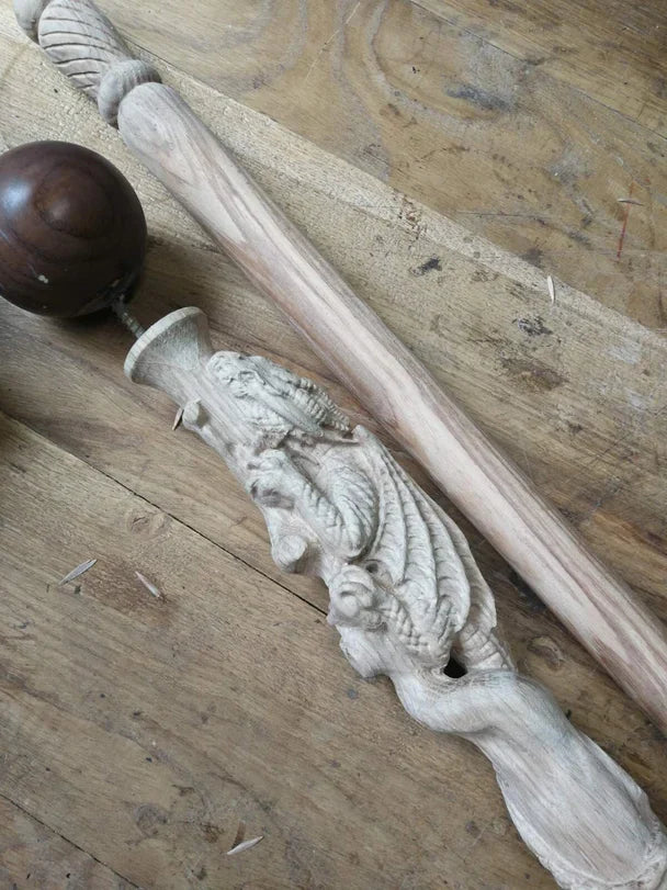 The Dragon Staff - Dark Wood Walking Staff Master-Carved Dragon Walking Staff Hand Carved Artisan - Tophatter Daily Deals