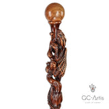 The Dragon Staff - Dark Wood Walking Staff Master-Carved Dragon Walking Staff Hand Carved Artisan - Tophatter Daily Deals