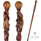 The Dragon Staff - Dark Wood Walking Staff Master-Carved Dragon Walking Staff Hand Carved Artisan - Tophatter Daily Deals