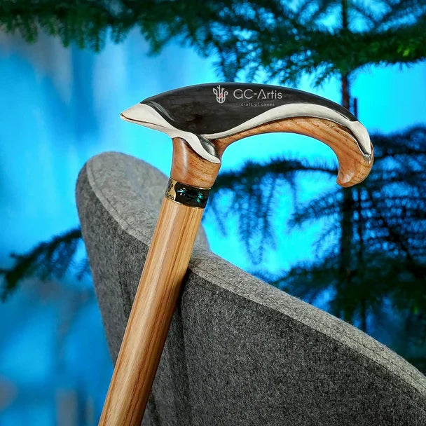 Masterpiece Hand-Carved Blue Whale Painted Walking Cane Hand Carved Artisan - Tophatter Daily Deals