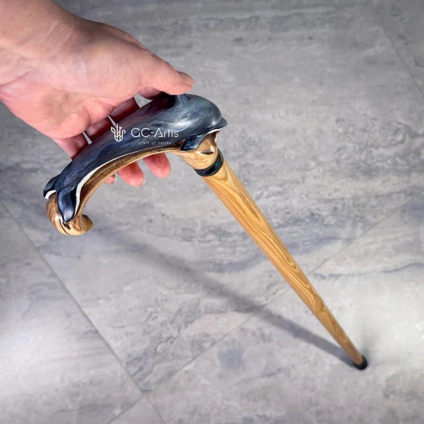 Masterpiece Hand-Carved Dolphin Painted Walking Cane Hand Carved Artisan - Tophatter Daily Deals