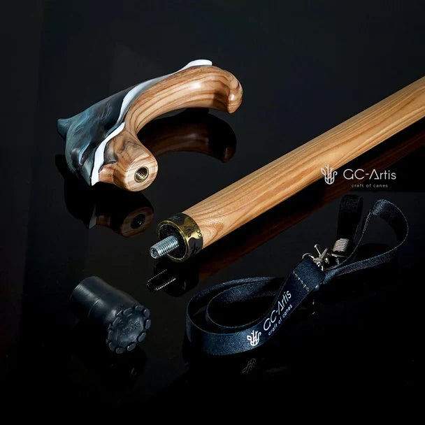 Masterpiece Hand-Carved Dolphin Painted Walking Cane Hand Carved Artisan - Tophatter Daily Deals