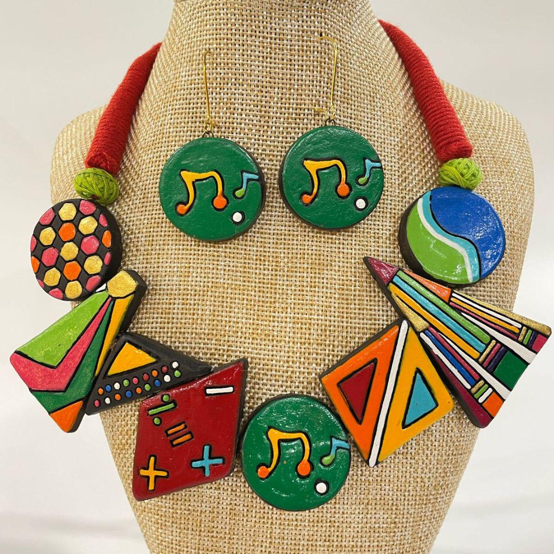 Colorful Clay Music Theme Jewelry Set Necklaces - Tophatter Daily Deals