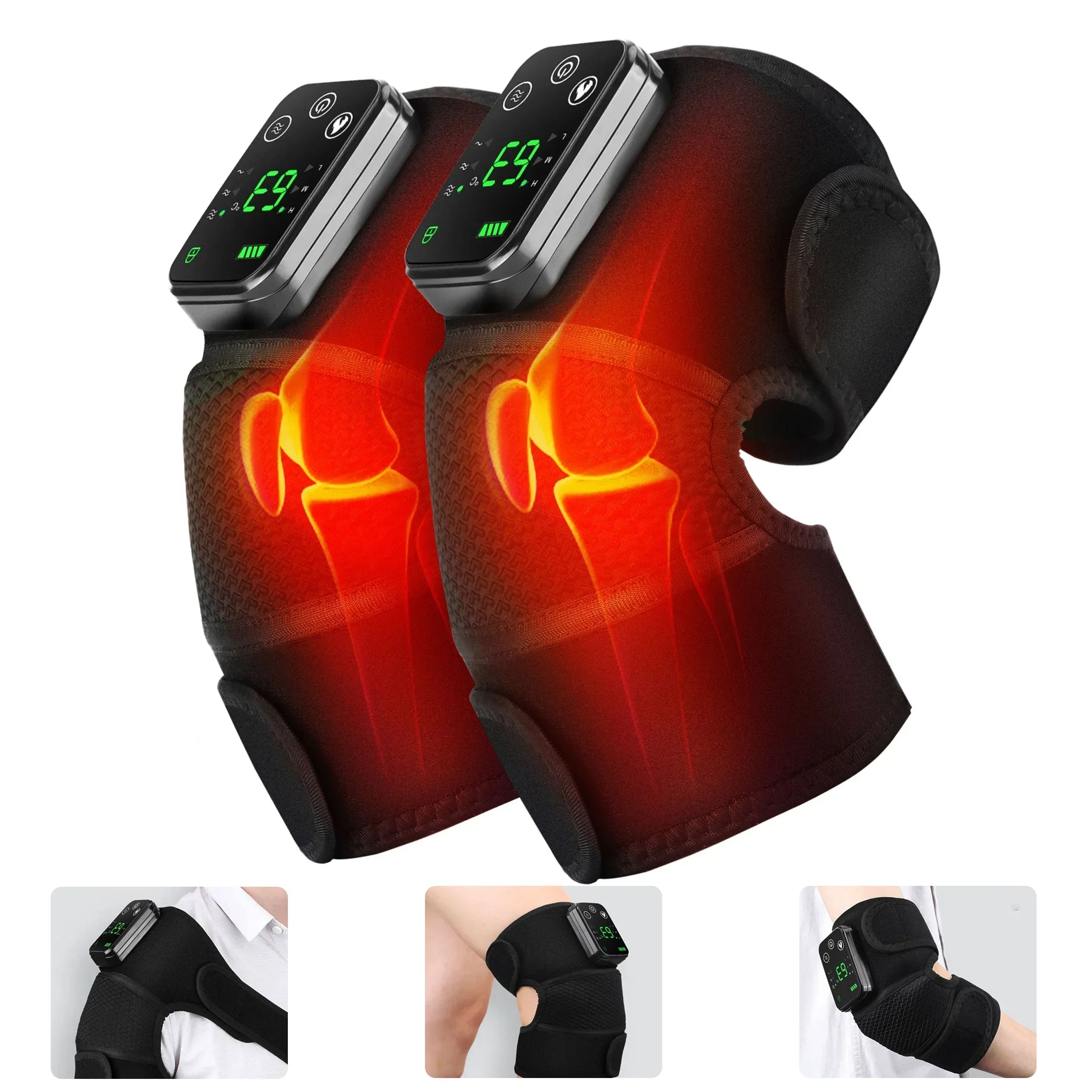 Wireless Heated Massager 3 In 1 Knee Elbow Shoulder Black - Tophatter Daily Deals