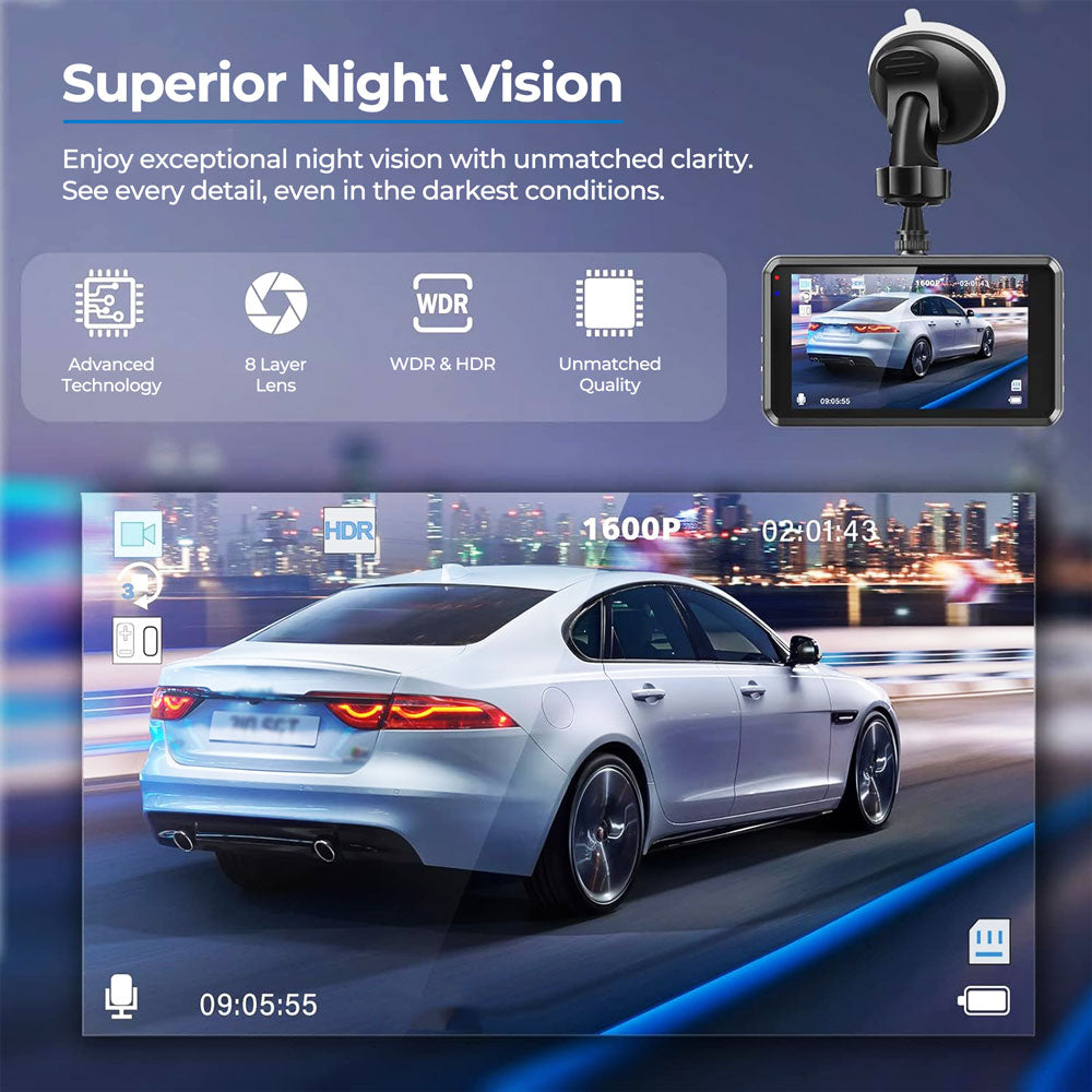 UHD Dual Dash Cam With Night Vision And Parking Monitor - Tophatter Daily Deals