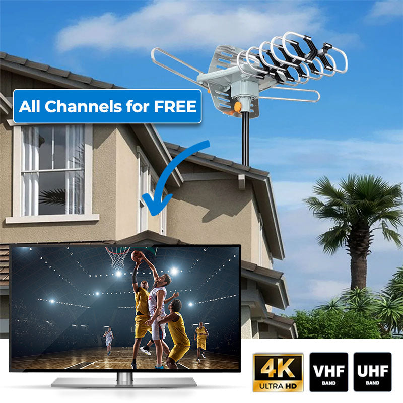 Outdoor HD TV Antenna 990 Mile Range Rotatable Mast - Tophatter Daily Deals