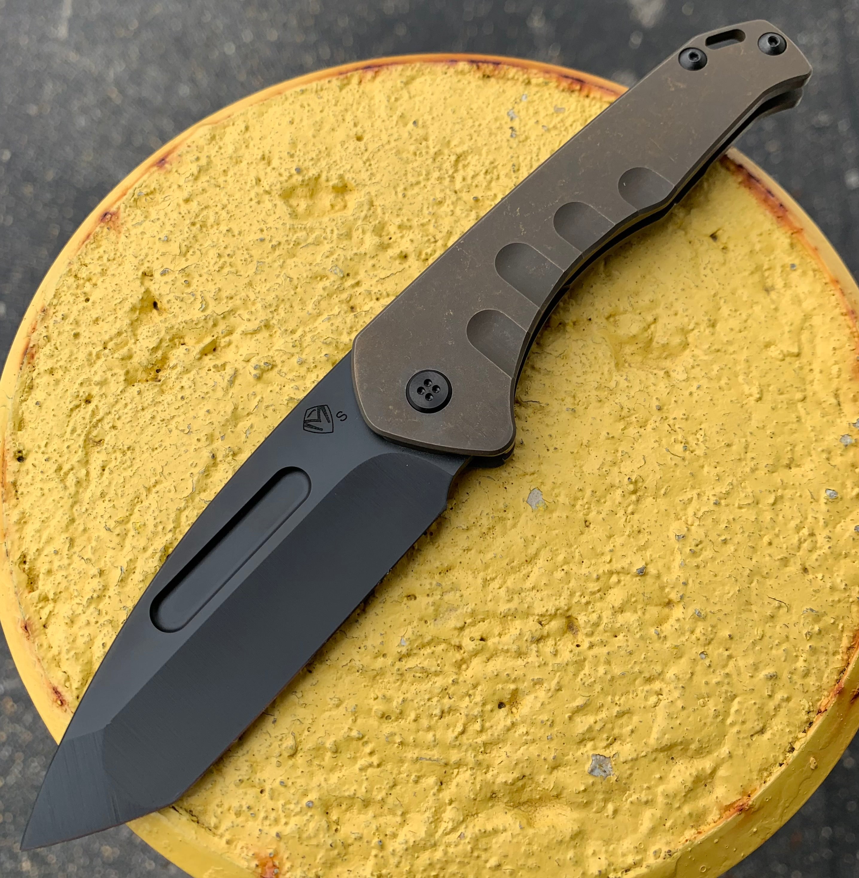 Medford - Praetorian Slim - S35VN PVD Tanto Blade - Bronze Ano Handles - PVD Hardware and Clip Knives - Tophatter Daily Deals