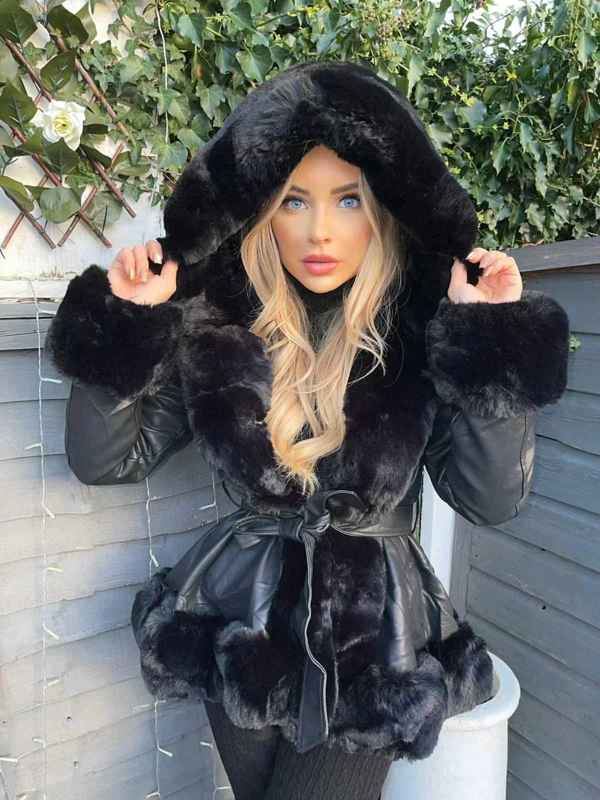 Warm Women's Hooded Coat - Peplum, Suede Like, Citywear Black - Tophatter Daily Deals