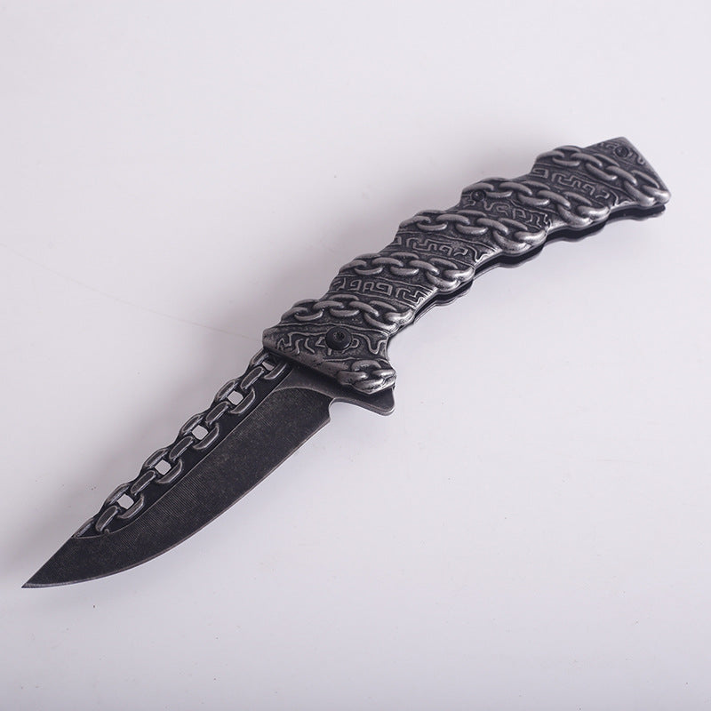 Embossed folding knife mountaineering portable camping knife for self-defense - Tophatter Daily Deals