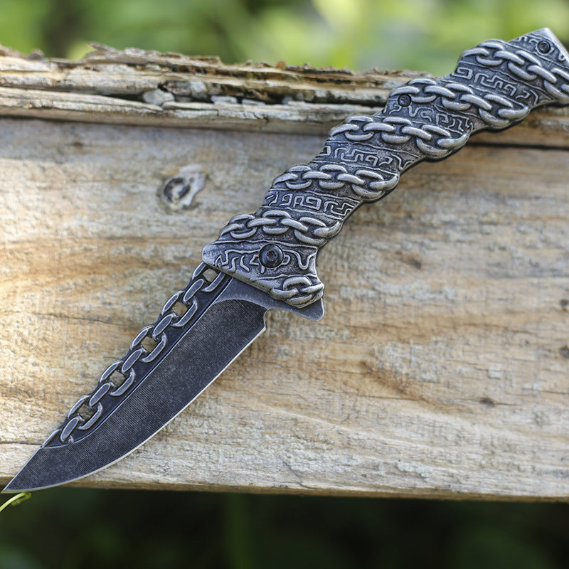 Embossed folding knife mountaineering portable camping knife for self-defense - Tophatter Daily Deals