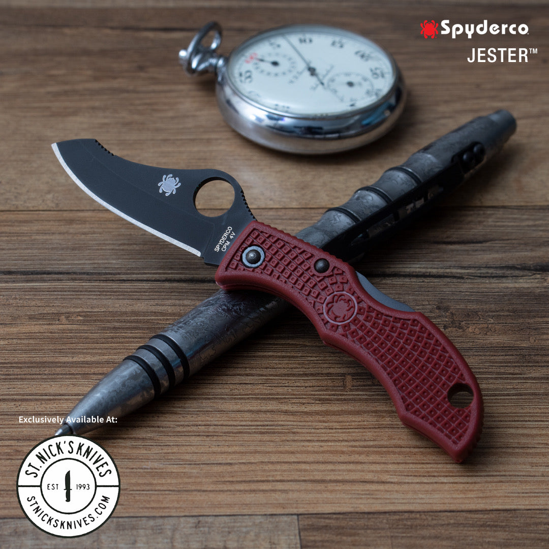 Spyderco Jester - St. Nick's Exclusive - Black Hardware - Red FRN - CPM-4V - JRDBKP Knives - Tophatter Daily Deals
