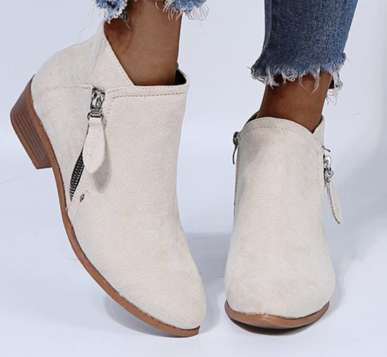 Supportive Women’s Ankle Boots - Side Zip, Suede, Casual White - Tophatter Daily Deals