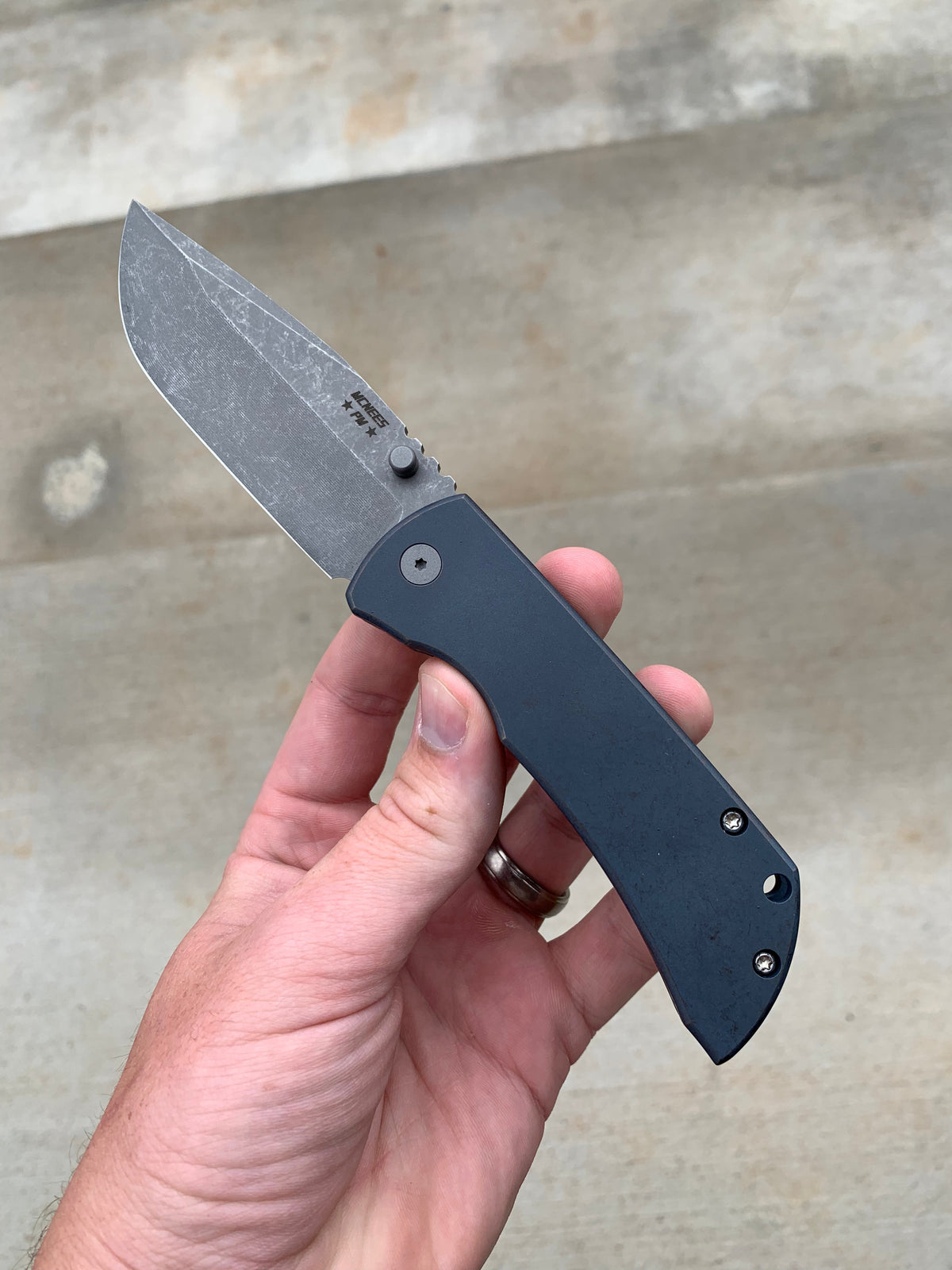 McNees Custom Knives MAC 2 3.5 - Atomic Blue Ano Handle - Matte Stonewashed Blade Knives - Tophatter Daily Deals