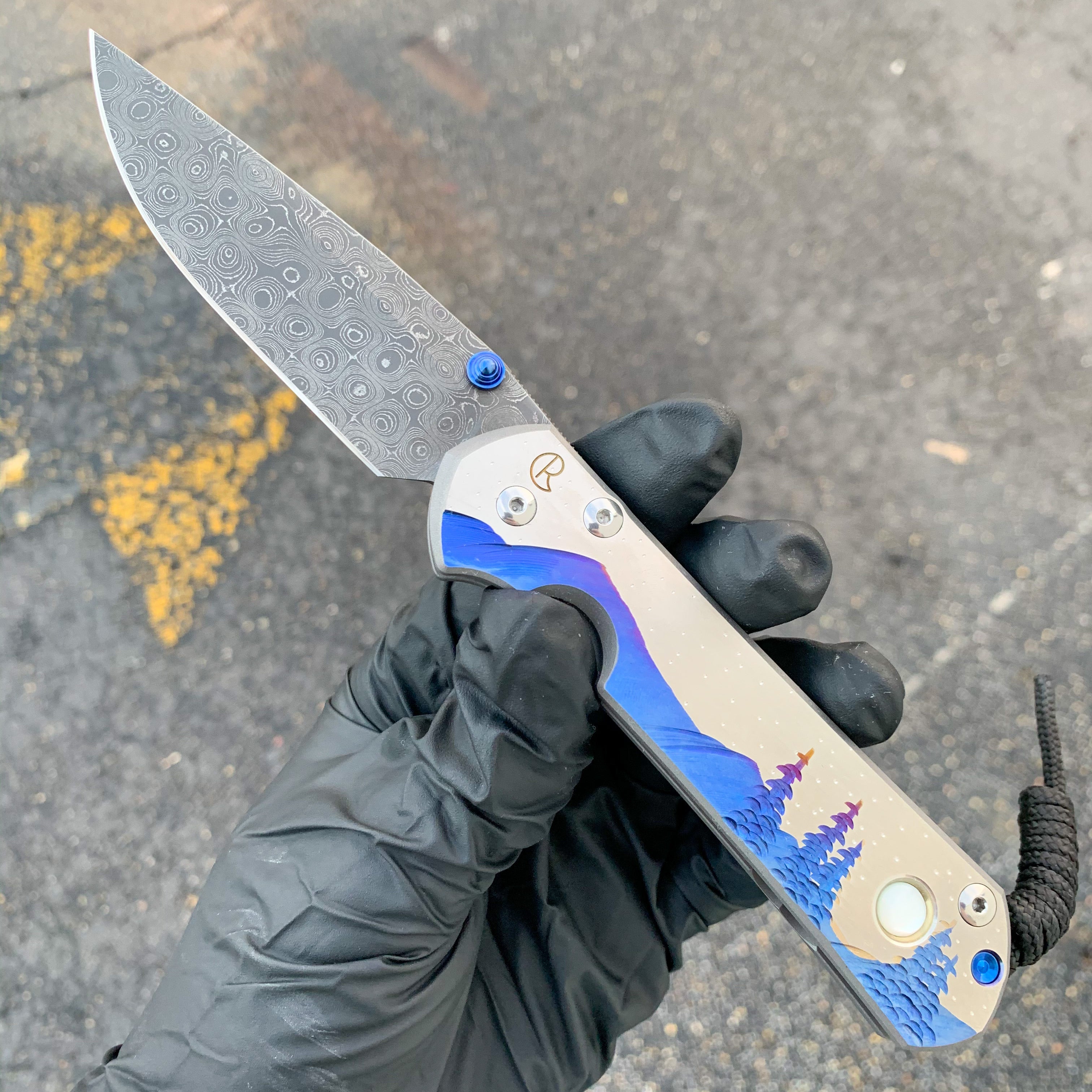 Chris Reeve - Large Sebenza 31 - Unique w/ Cabochon Raindrop Damascus - Night Sky w/ Mother of Pearl - L31-1414 Collectors - Tophatter Daily Deals