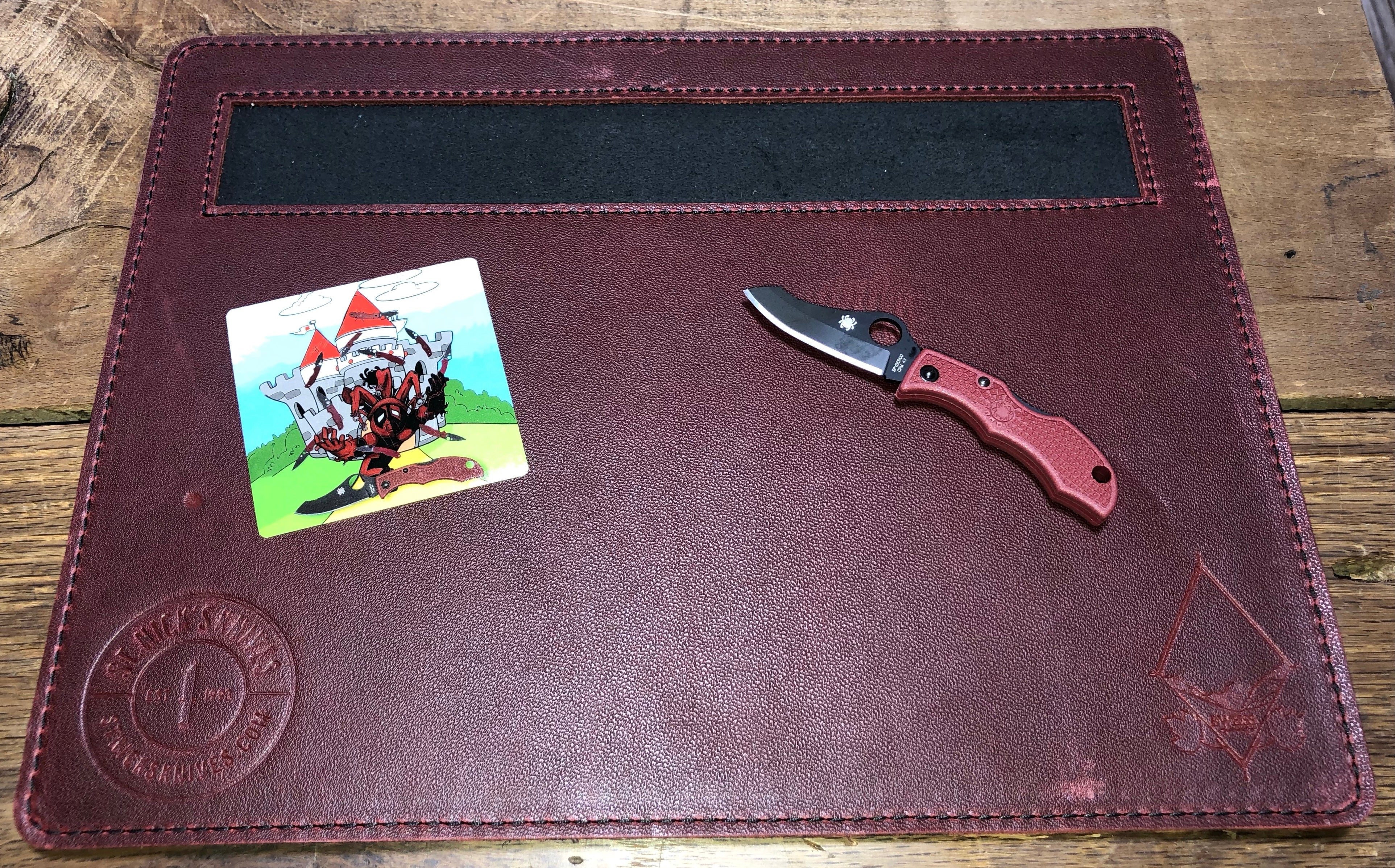 BWeiss Leather Leather Work Mat Combo - St. Nick's Exclusive - Spyderco Jester Knife Care - Tophatter Daily Deals