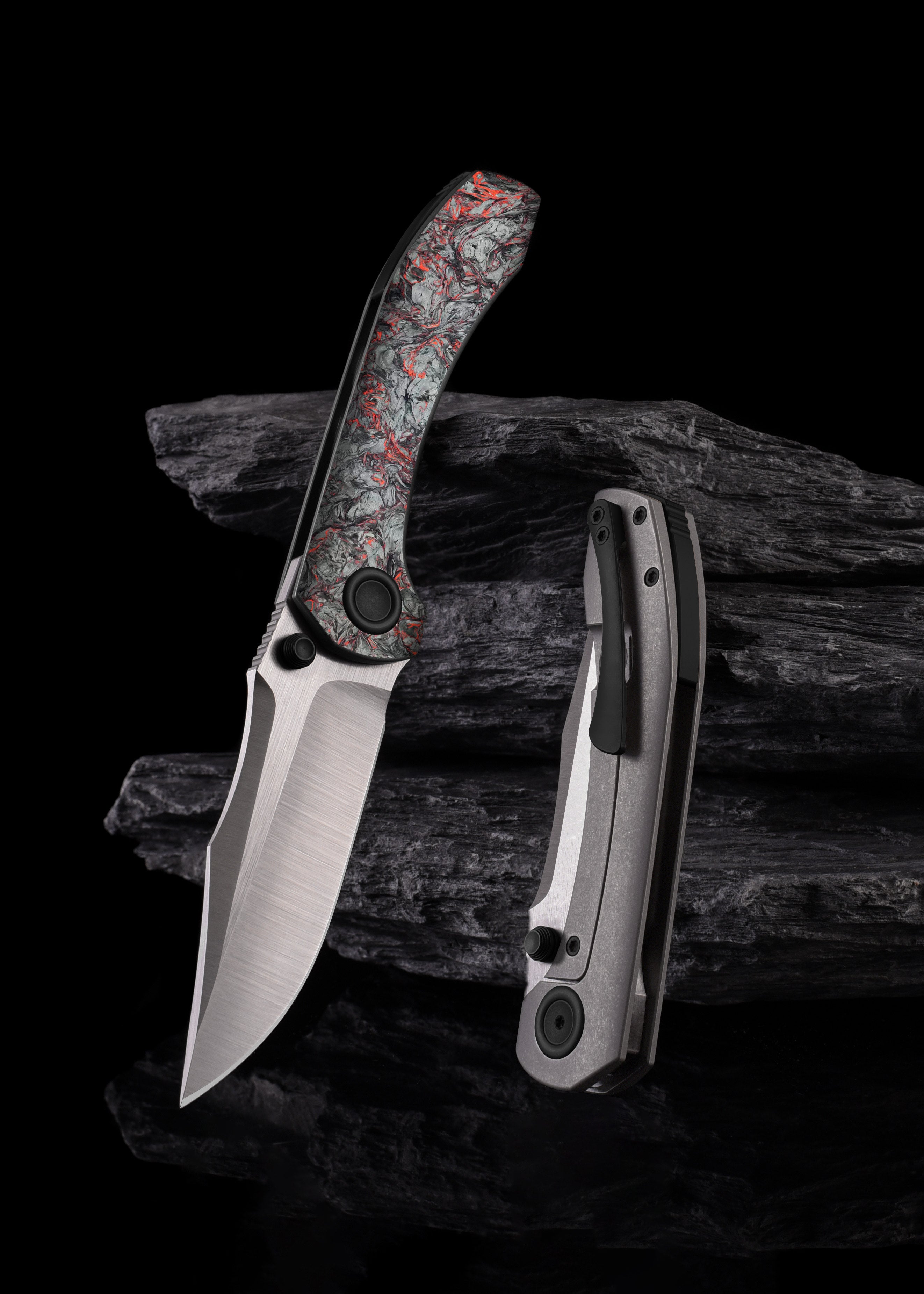 Brian Brown Knives Raptor - St. Nick's Knives Exclusive - M390 Steel - Fat Carbon Red Dark Matter Front Scale - Titanium Handle Knives - Tophatter Daily Deals