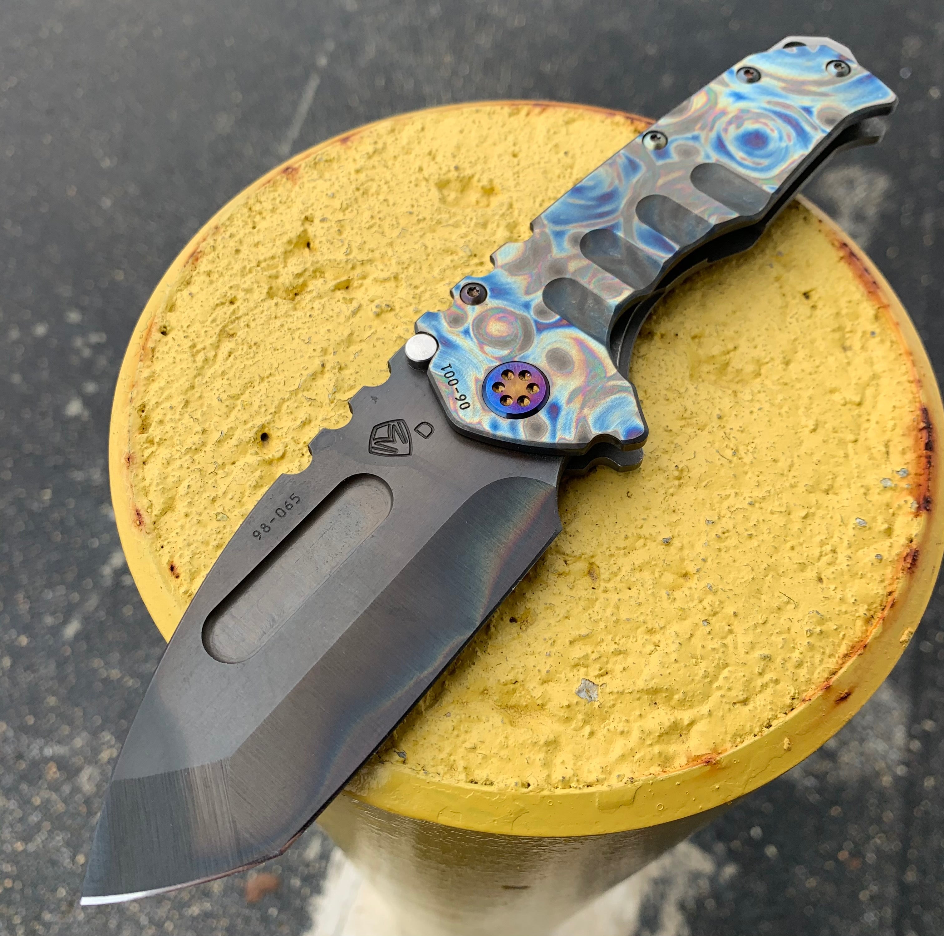 Medford - Praetorian T - Vulcan Finish D2 Tanto Blade -"Starry Night" Handles - Flamed Hardware & Clip Collectors - Tophatter Daily Deals