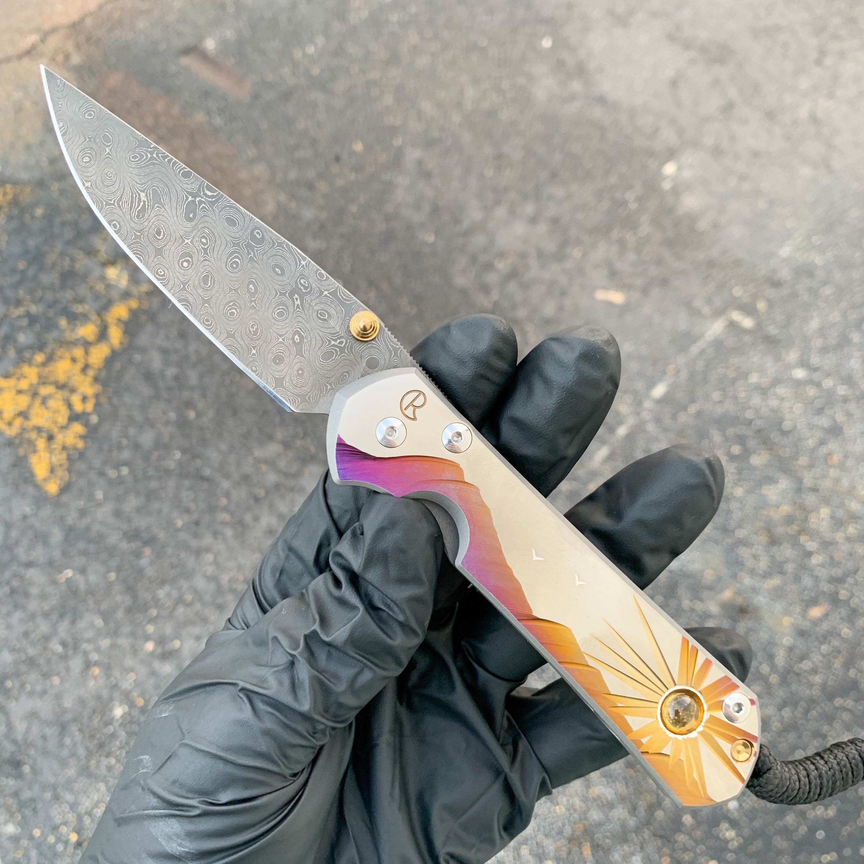 Chris Reeve - Large Sebenza 31 - Unique w/ Cabochon Raindrop Damascus - Morning Sun w/ Citrine - L31-1414 Collectors - Tophatter Daily Deals