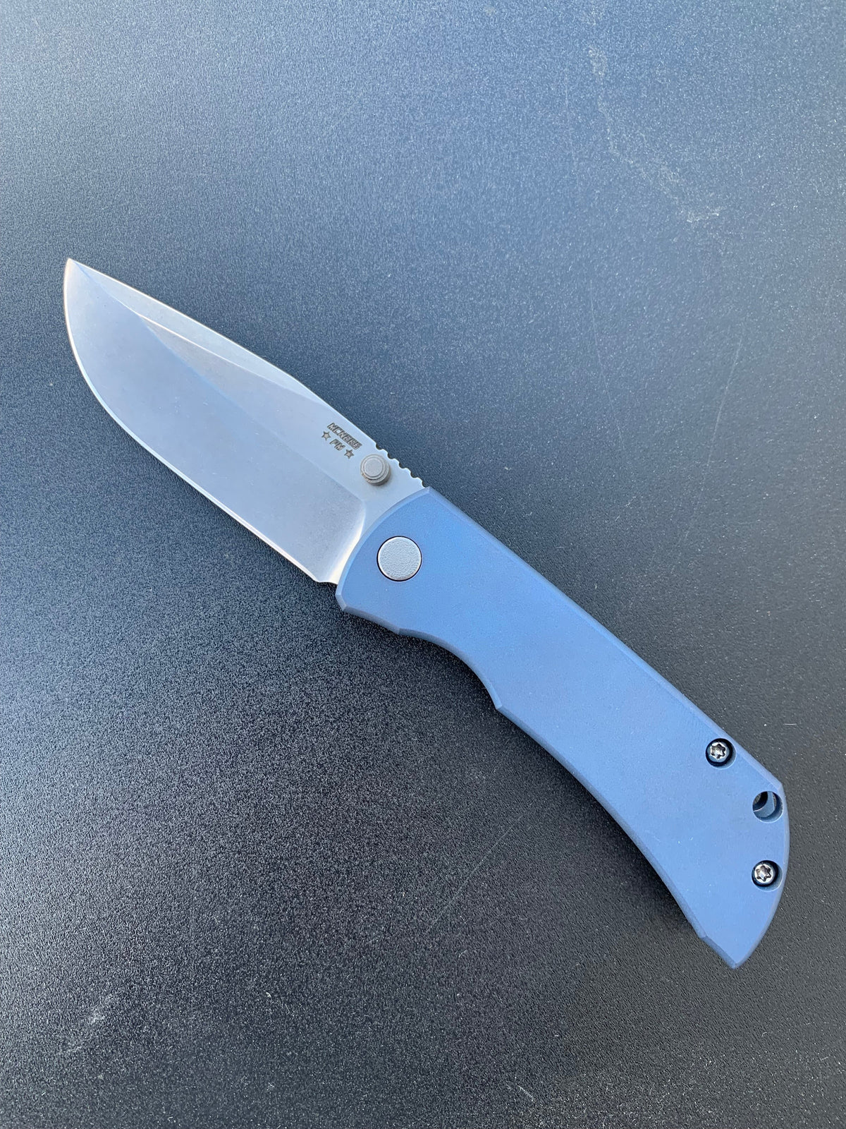 McNees Custom Knives MAC 2 - Satin Stonewashed Blade - Blue Ano Handle Knives - Tophatter Daily Deals