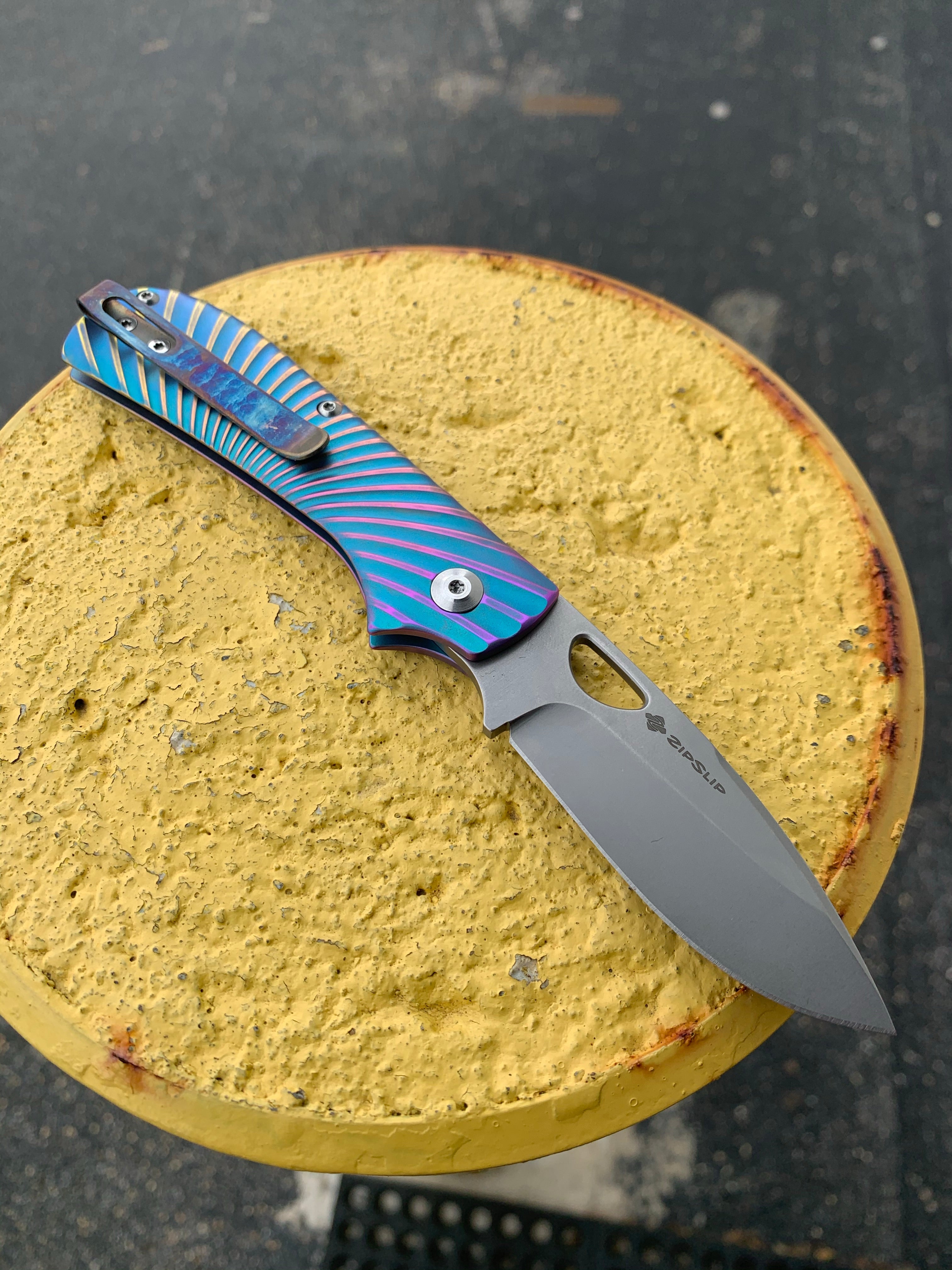Kizer Zipslip - Lightning Strike Clip and Spring - Ano Fade and Highlights Handle - St. Nick's Custom Anodization Knives - Tophatter Daily Deals