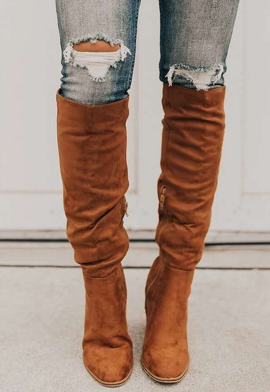 Supportive Women’s Knee Boots - Suede Slouchy, Everyday - Tophatter Daily Deals