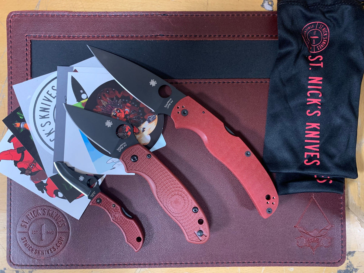 BWeiss Leather Leather Work Mat Combo - St. Nick's Exclusive - Spyderco Jester, Para 3 Lightweight, and Native Chief Knife Care - Tophatter Daily Deals