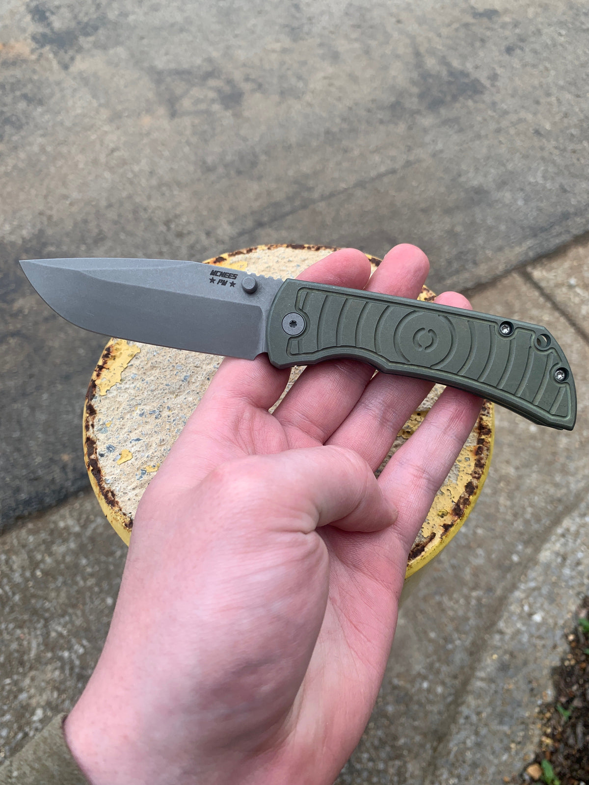 McNees Custom Knives MAC 2 3.5 - Milled Shockwave Green Ano Handle - Matte Stonewashed Blade Knives - Tophatter Daily Deals