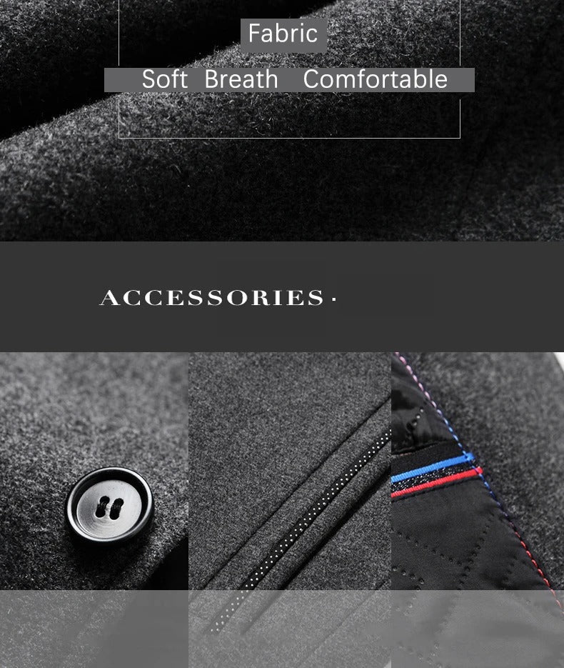 Mens Winter Wool Coat Stand Collar Business Jacket (Gray) Apparel & Accessories > Clothing > Outerwear > Coats & Jackets > Overcoats - Tophatter Daily Deals