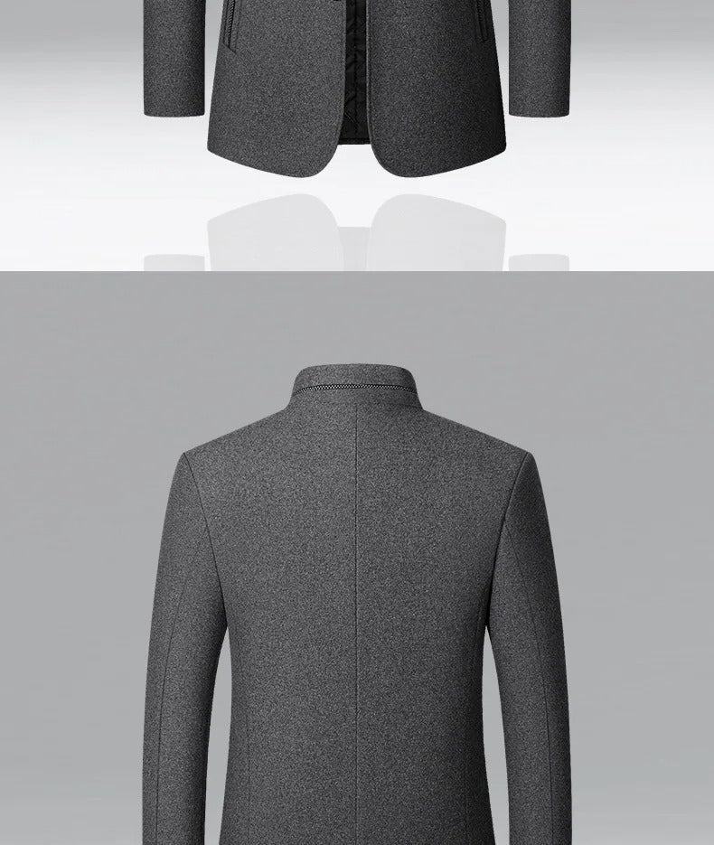 Mens Winter Wool Coat Stand Collar Business Jacket (Gray) Apparel & Accessories > Clothing > Outerwear > Coats & Jackets > Overcoats - Tophatter Daily Deals