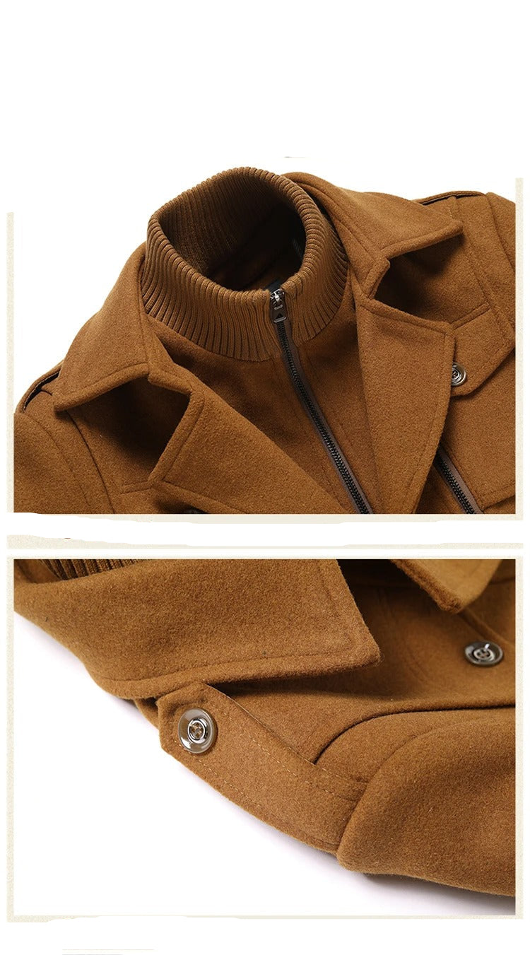Men's Double Collar Wool Business Coat Winter (Khaki) Apparel & Accessories > Clothing > Outerwear > Coats & Jackets > Overcoats - Tophatter Daily Deals