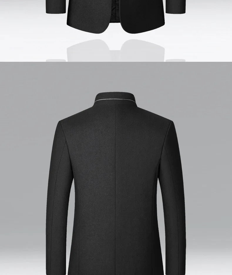 Men's Double Collar Wool Business Coat Winter (Black) Apparel & Accessories > Clothing > Outerwear > Coats & Jackets > Overcoats - Tophatter Daily Deals