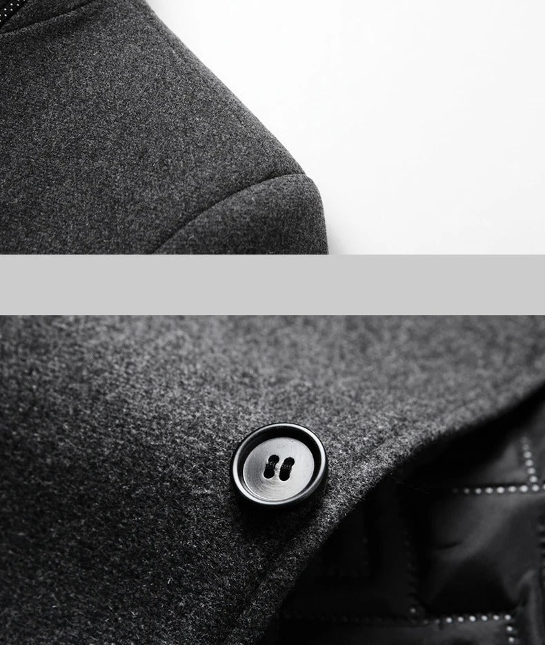 Men's Double Collar Wool Business Coat Winter (Black) Apparel & Accessories > Clothing > Outerwear > Coats & Jackets > Overcoats - Tophatter Daily Deals