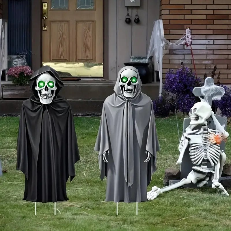 Halloween Skeleton Figurines with Glowing Eyes (2pcs) Halloween - Tophatter Daily Deals