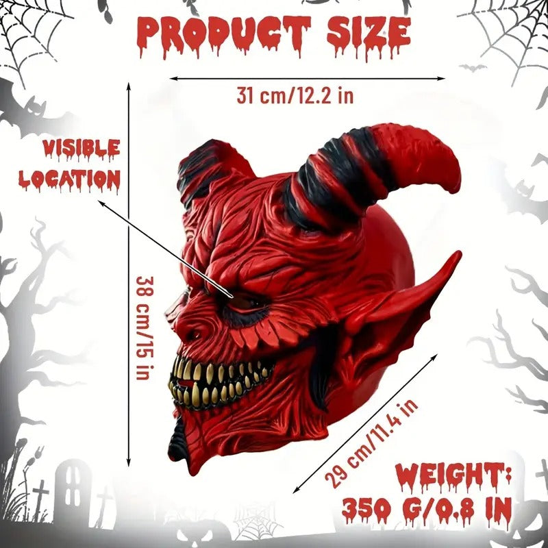 Demon Horror Mask Latex Headgear Red with Horns Halloween - Tophatter Daily Deals