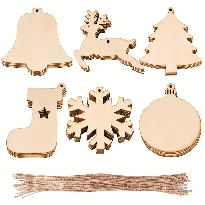 DIY Wooden Christmas Tree Ornaments Craft Set (60pcs) Christmas - Tophatter Daily Deals