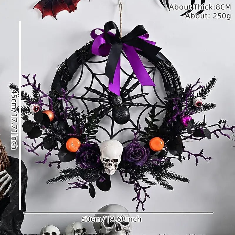 Halloween Wreath Skull and Purple Flower Door Decor Halloween - Tophatter Daily Deals