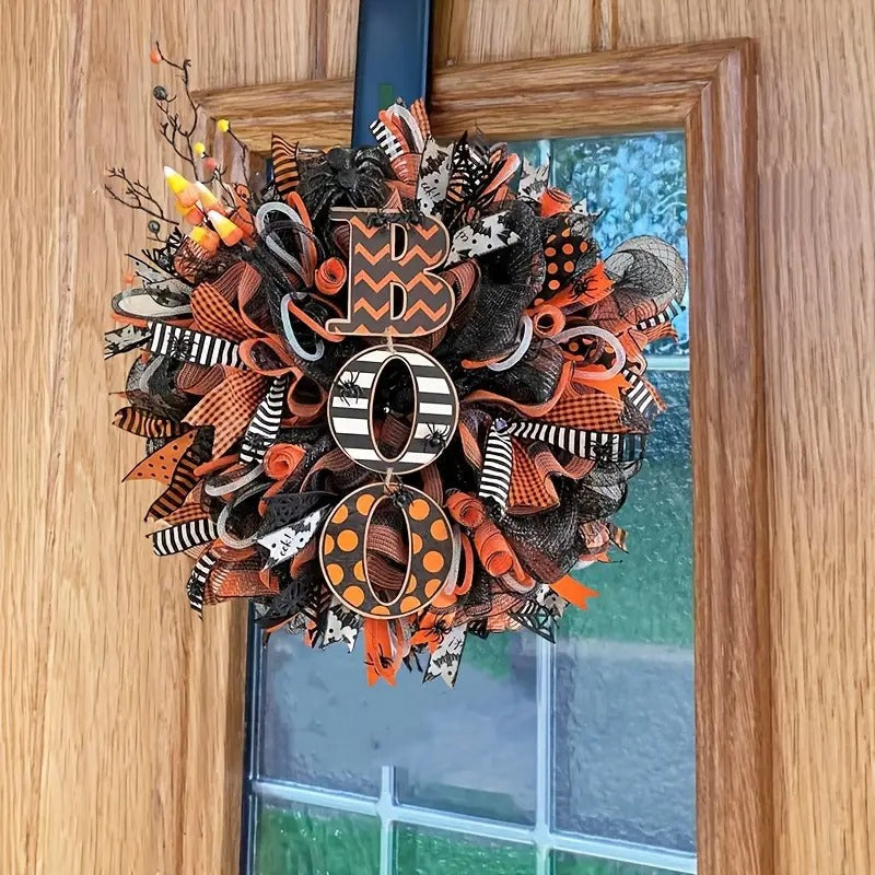 Halloween Mesh Wreath with Boo Design Halloween - Tophatter Daily Deals