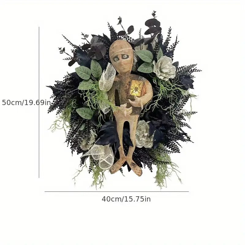 Spooky Mummy Halloween Wreath for Door and Indoor Halloween - Tophatter Daily Deals