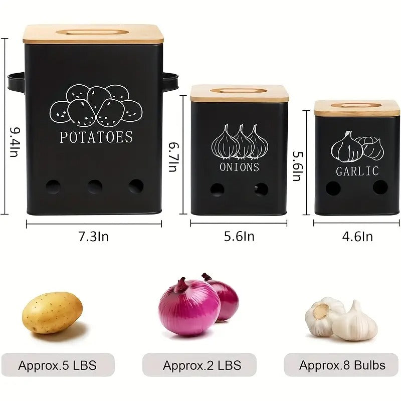 Vegetable Storage Containers with Bamboo Lids (3pcs) - Tophatter Daily Deals